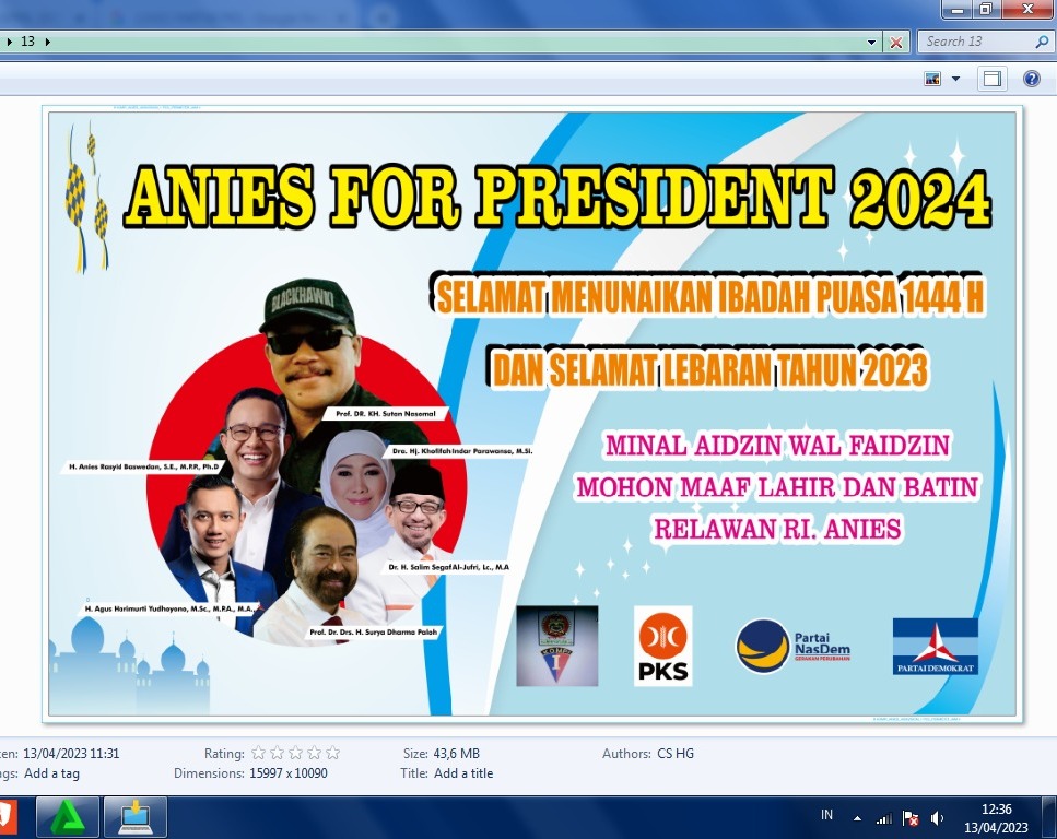 Prof Dr KH Sutan Nasomal : Anies For President 2024 Selamat Menunaikan ibadah Puasa 1444H Dan Selamat Lebaran Tahun 2023