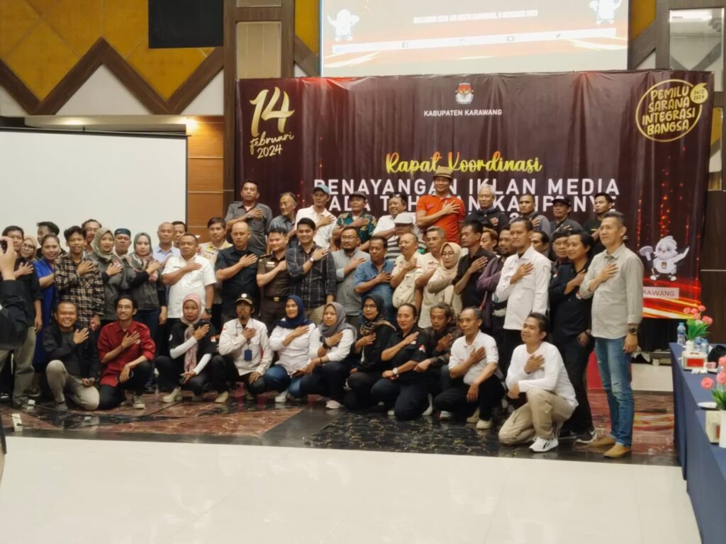 Komisi Pemilihan Umum (KPU) Kabupaten Karawang menggelar acara Rakor (Rapat koordinasi) Penayangan Iklan Media Pada Tahapan Kampanye Pemilu 2024