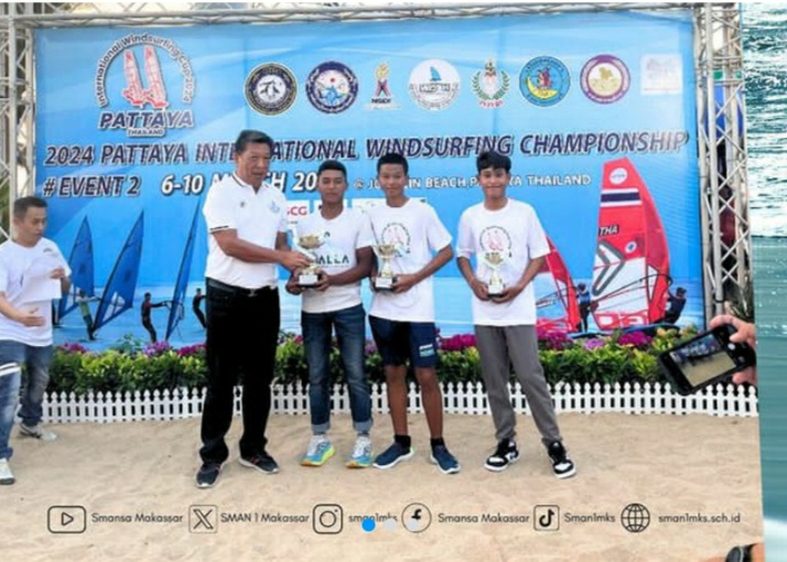 Siswa SMA Negeri Satu (1) Makassar Achmad Fathir Pasiangan berhasil meraih juara pertama dalam kompetensi kejuaraan Pattaya International Windsurfing Championship 2024