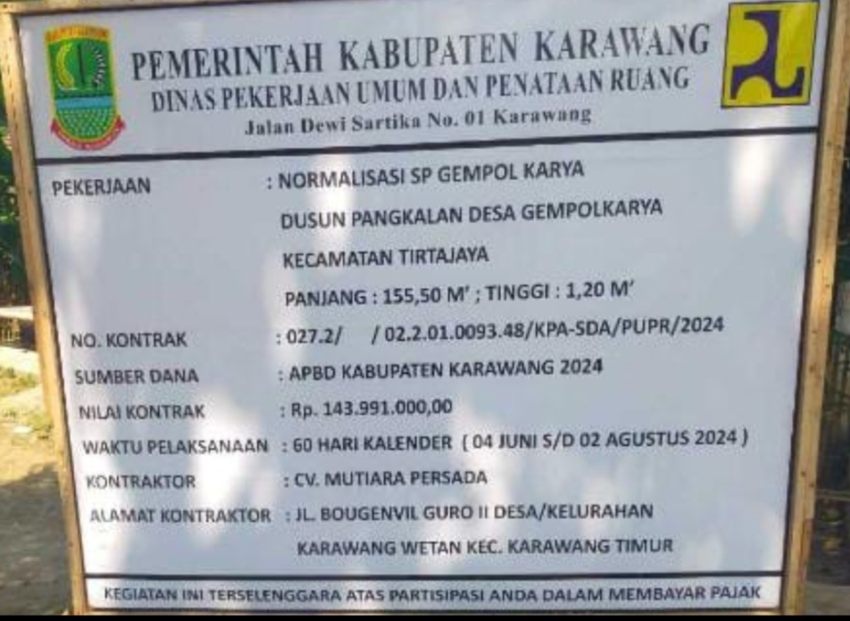 Penurapan Saluran Tersier Dusun Pangkalan Desa Gempol Karya Kecamatan Tirtajaya Diduga Tidak Sesuai Dengan Spek Dan RAB