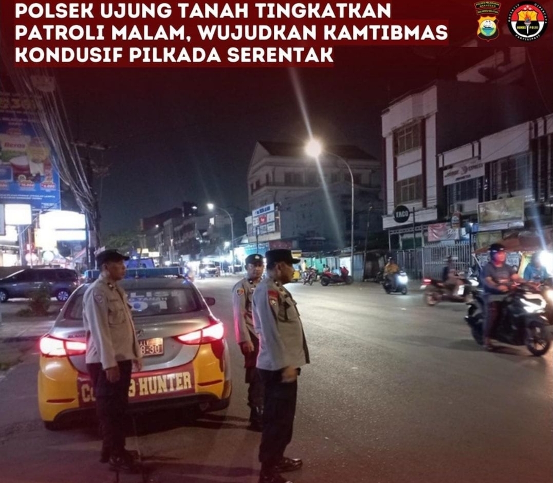 Polsek Ujung Tanah Tingkatkan Patroli Malam, Wujudkan Kamtibmas Kondusif Pilkada Serentak