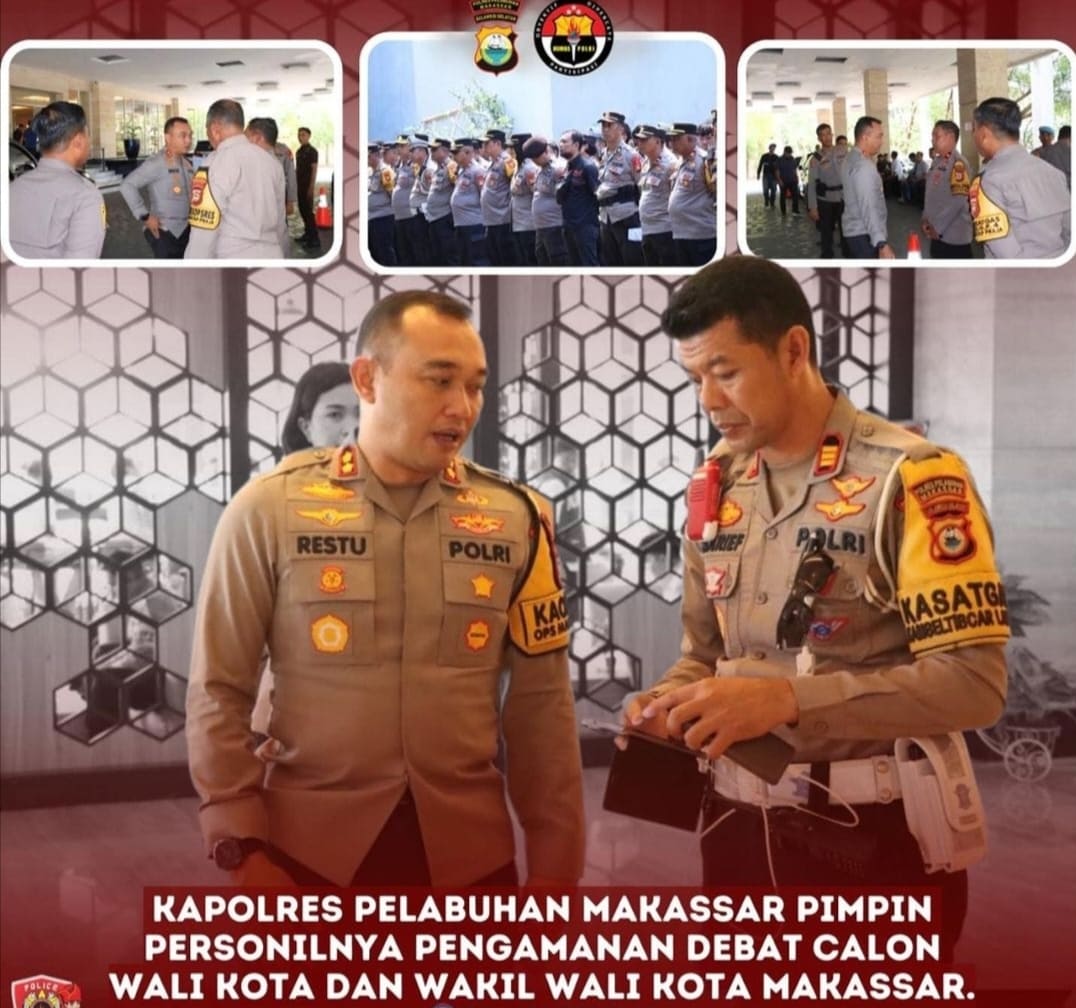 Kapolres Pelabuhan Makassar Pimpin Personilnya Pengamanan Debat Calon Wali Kota dan Wakil Wali Kota Makassar