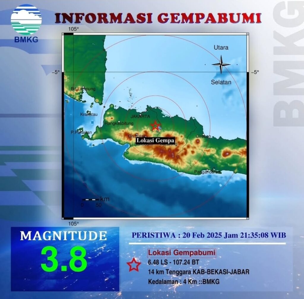 Gempa Bermagnitudo 3,8 Guncang Karawang dan Sekitarnya