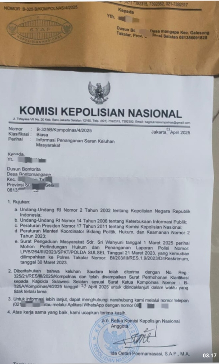 Kompolnas RI Surati Kapolda Sulsel Klarifikasi Kasus Laporan Ibu Bhayangkari yang Mangkrak Dua Tahun