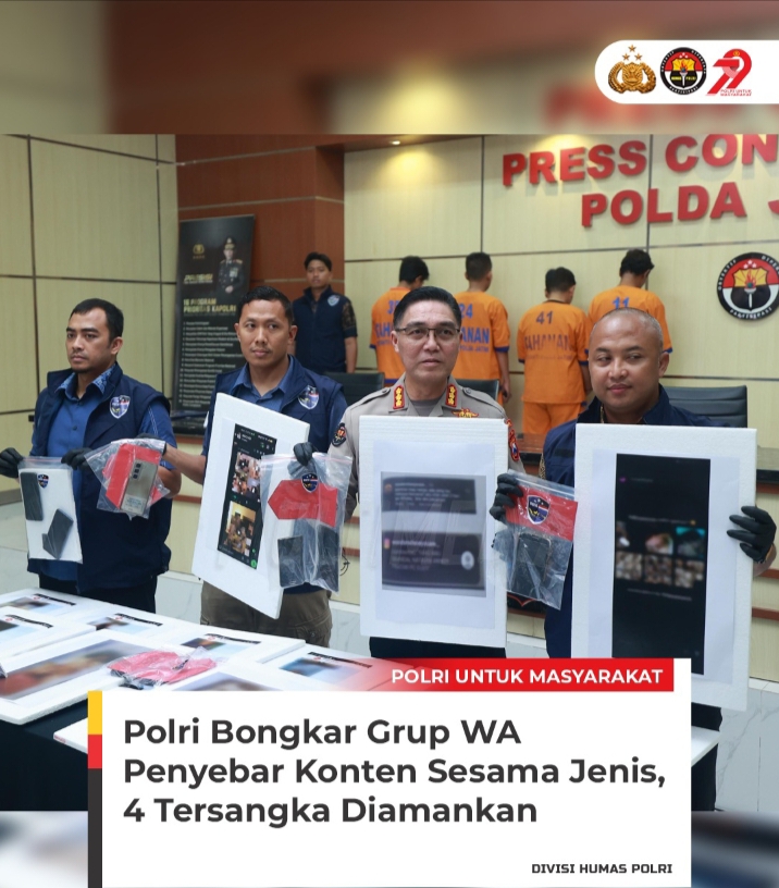 Polda Jatim Bongkar Group WhatsApp ” INFO VID ” Untuk Penyebaran Konten Pornografi, Empat Tersangka Diamankan