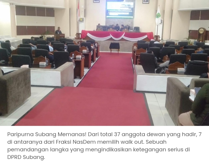 Rapat Paripurna DPRD Subang Dikejutkan Aksi Walk Out Fraksi NasDem Tuntut Kesejahteraan Penyandang Disabilitas.