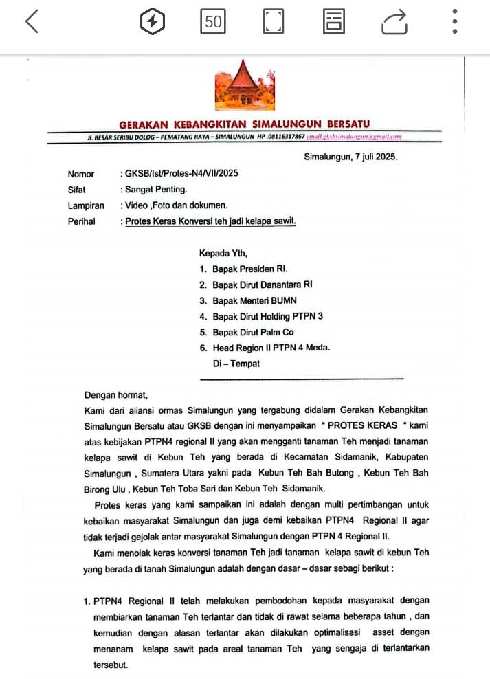 Gerakan Kebangkitan Simalungun Bersatu: PTPN Regional II Melakukan Pembodohan Terhadap Masyarakat, Penggantian Tanaman Teh Menjadi Kebun Sawit