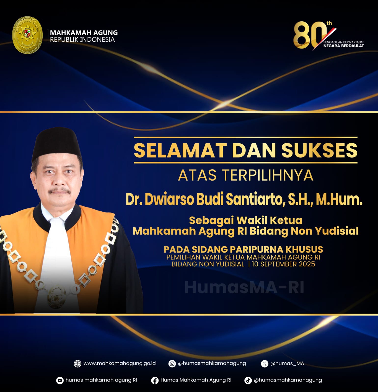Dr Dwiarso Budi Santiarto Terpilih sebagai Wakil Ketua MA RI Bidang Non Yudisial dalam Pemilihan Ketat Dua Putaran