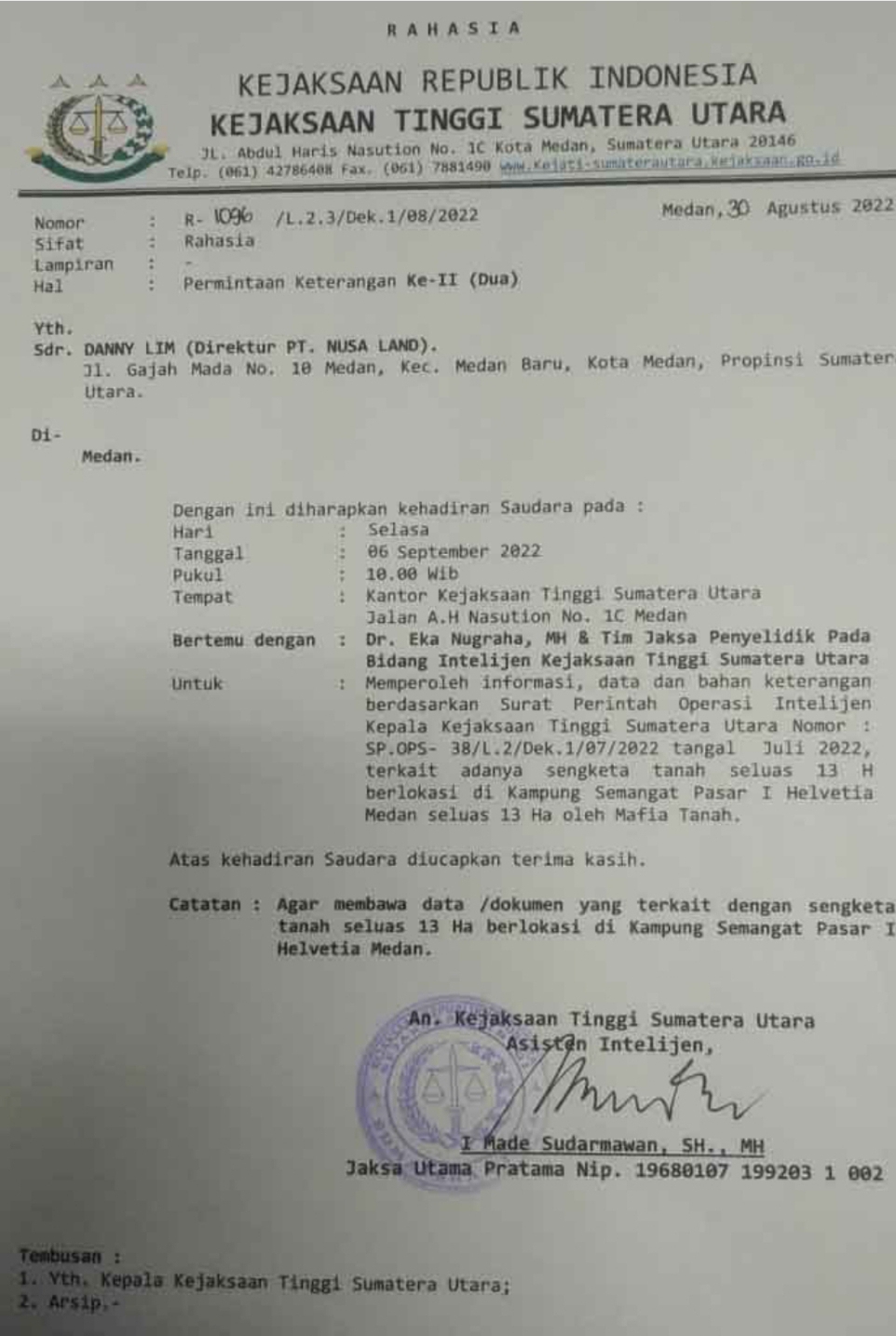 Kajagung Diminta Instruksikan Kajati Sumut Usut Penjualan Lahan Eks HGU PTPN II