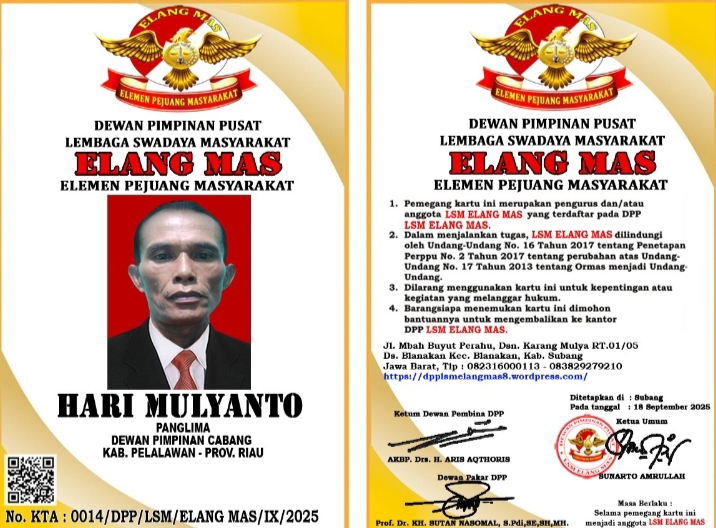Panglima DPC LSM ELANG MAS Pelalawan – Riau HARI MULYANTO dikabarkan Meninggal Dunia, Segenap Keluarga Besar LSM ELANG MAS Turut Berduka Cita. 