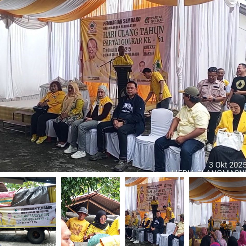 Dalam Rangka HUT ke-61, DPD Partai Golkar OKU Bagikan Beras Gratis