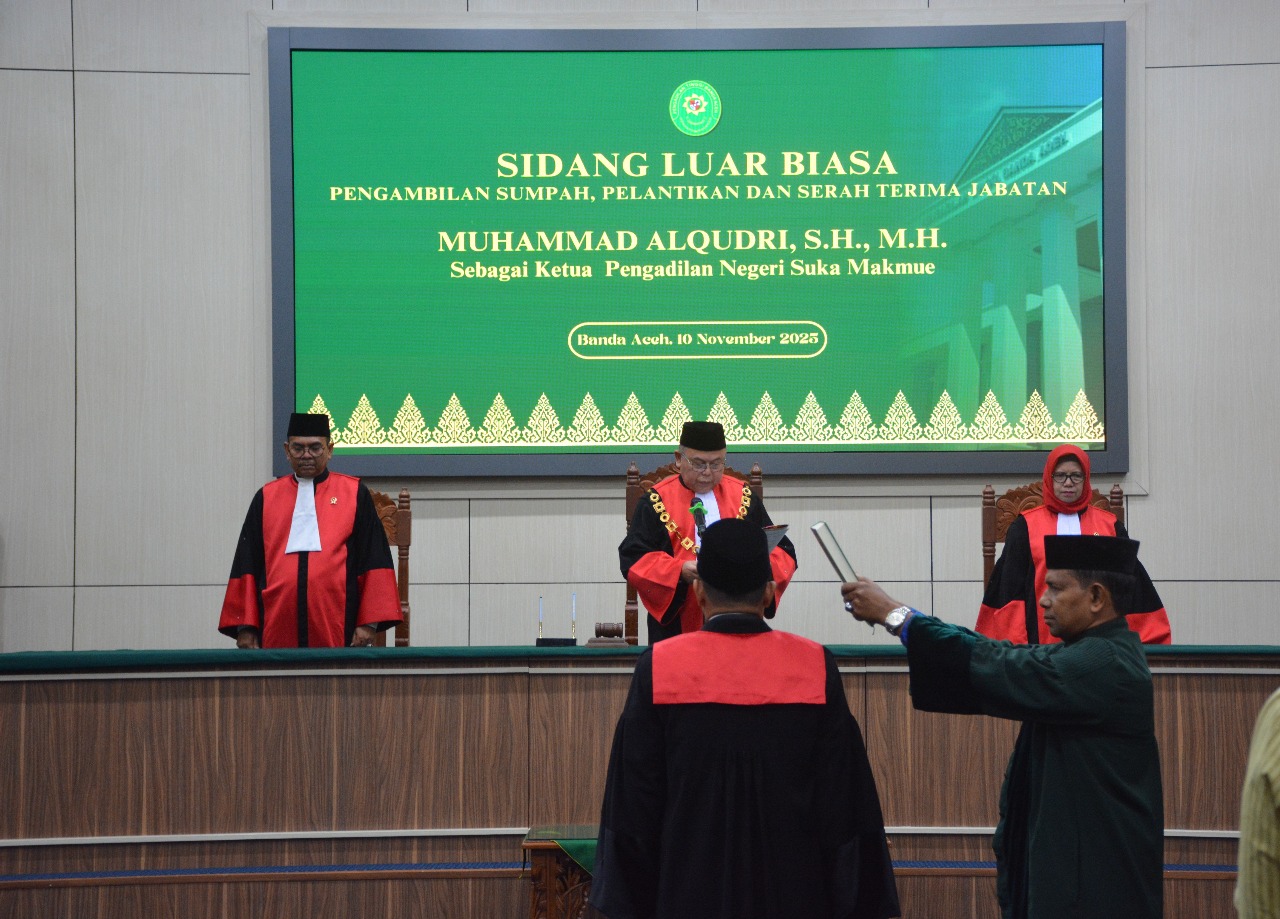 Ketua Pengadilan Banda Aceh Resmi Melantik Muhammad Alqudri Sebagai KPN Suka Makmue