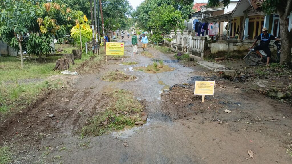 Tak Kunjung Dibangun, Warga Tanami Pohon Pisang di tengah Jalan Dusun Karangmulya Yang Berlubang. 