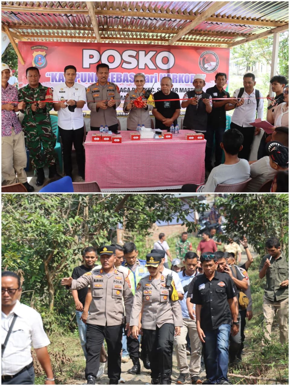 Kapolres Pematangsiantar AKBP SAH UDUR TM Sitinjak SH MH Dampingi Kasat Narkoba Pematang Siantar AKP Irwanta Sembiring SH MH,Resmikan Posko Bersih Narkoba Di Pulo Gumha.