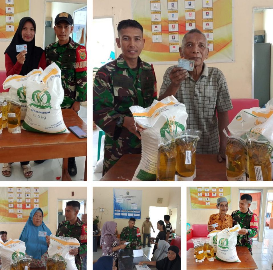 Babinsa Sertu Sugeng Nofrianto Monitor Pembagian Beras Hanpangan Bulog untuk 391 KK di Kelurahan Talang Jawa