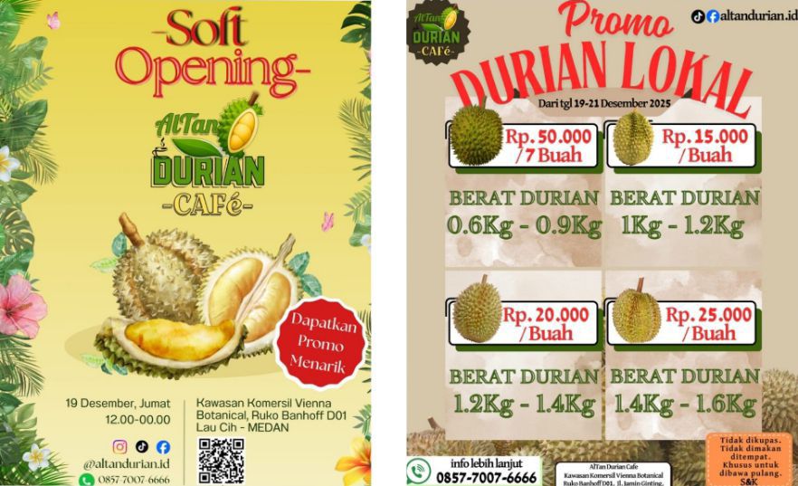 Soft Opening Altan Durian Cafe Lau Cih Medan, Hadirkan Konsep Ngopi Sambil Santap Durian Premium