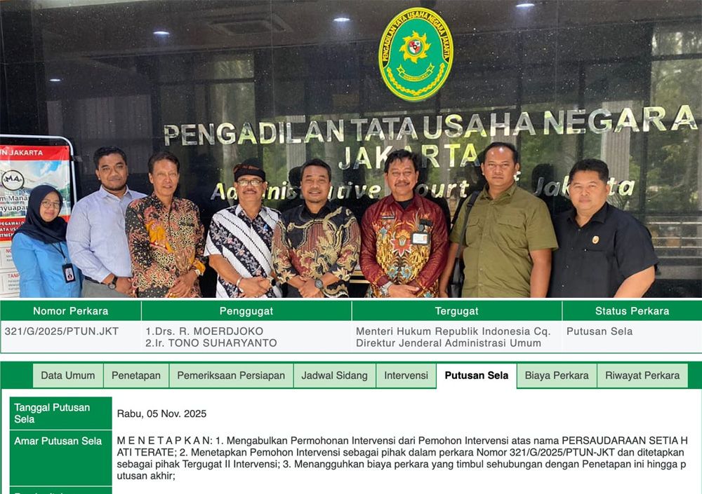 Sidang PTUN Jakarta MOERDJOKO  Cs Menggugat MENTERI HUKUM – RI Memasuki Agenda Pembuktian dan Saksi