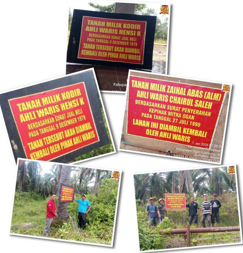 Ahli Waris Zainal Abas dan Kodir Pasang Plang serta Patok Tanah di Desa Peninjauan OKU