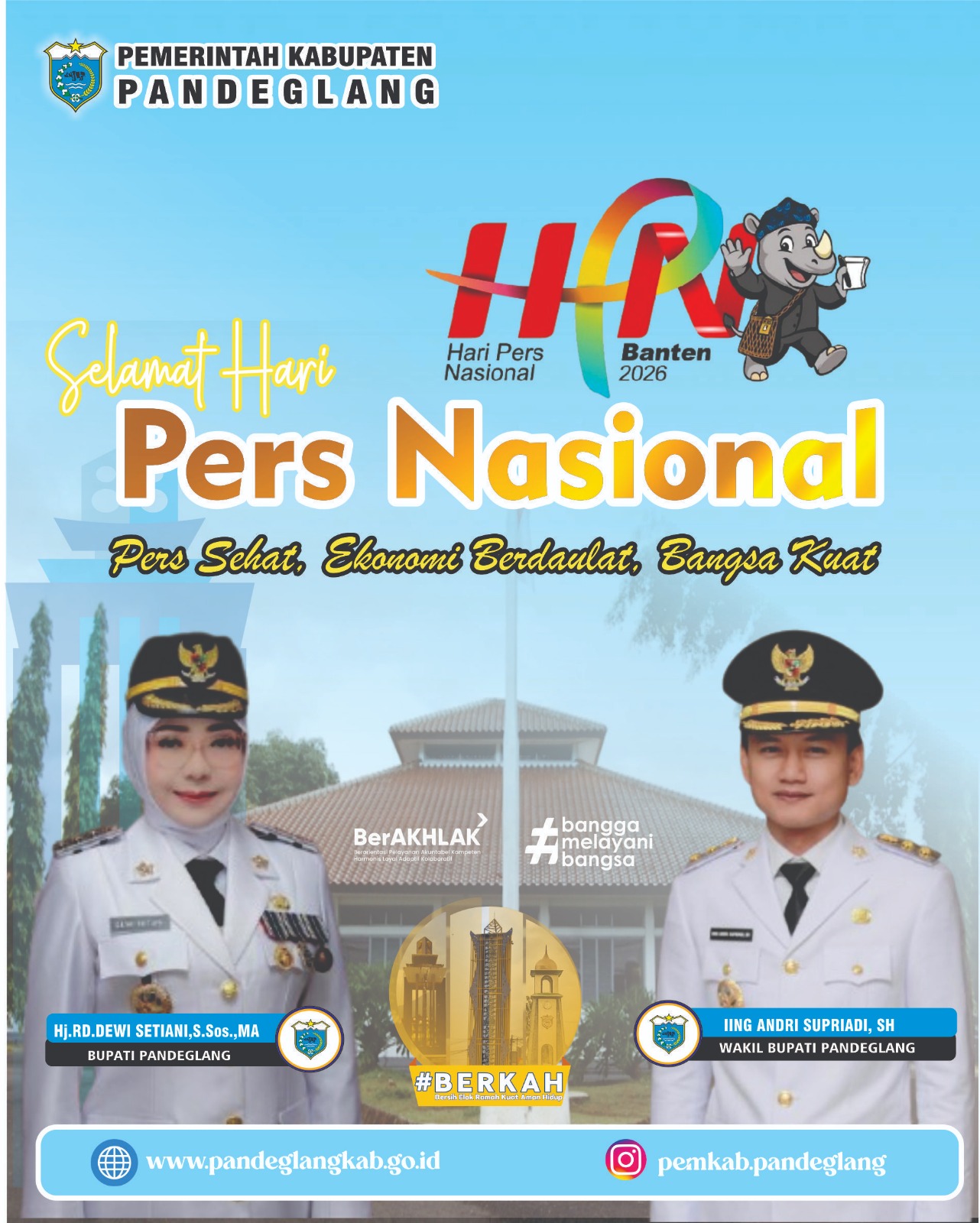 Bupati pandeglang dan wakil bupati pandeglang mengucapkan selamat hari pers nasional tahun 2026 “Pers Sehat, Ekonomi Berdaulat, Bangsa Kuat”