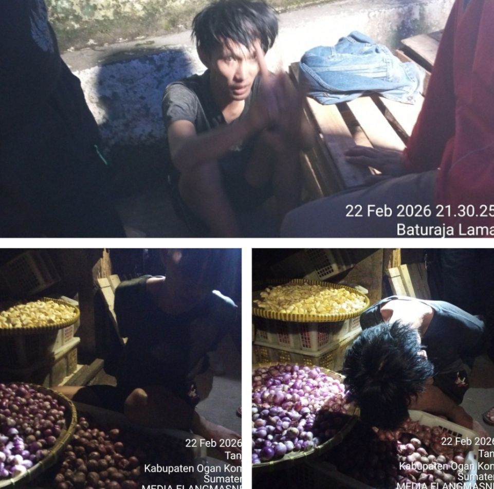Aksi Pencuri Bawang Terbongkar di Pasar Atas Baturaja, Petugas Sigap Amankan Pelaku