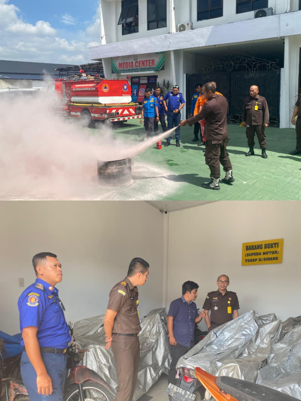 Kejari Simalungun Bersama Damkar Gelar Simulasi Penggunaan Apar: Barang Bukti Aman Di Gudang