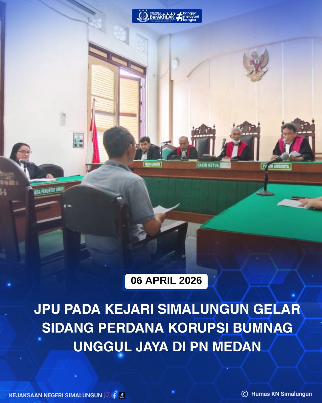 JPU BACAKAN DAKWAAN PADA SIDANG PERDANA TIPIKOR PENGELOLAAN DANA BUMNag UNGGUL JAYA