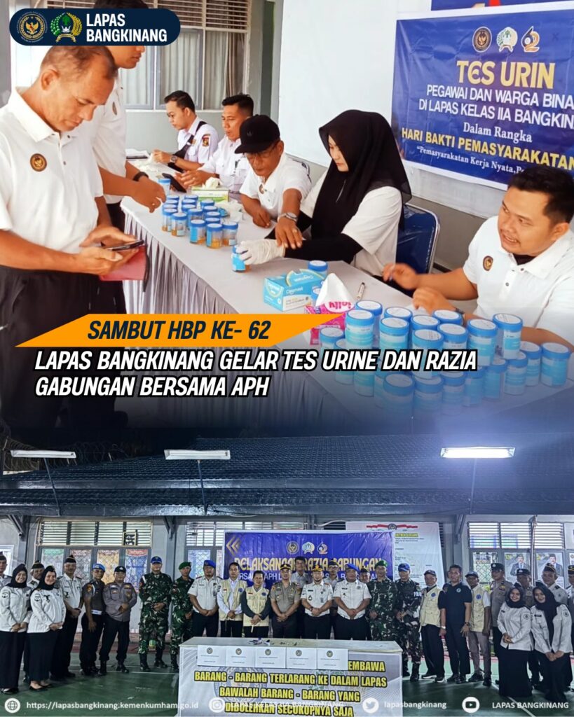 SAMBUT HBP KE- 62, LAPAS BANGKINANG GELAR TES URINE DAN RAZIA GABUNGAN BERSAMA APH