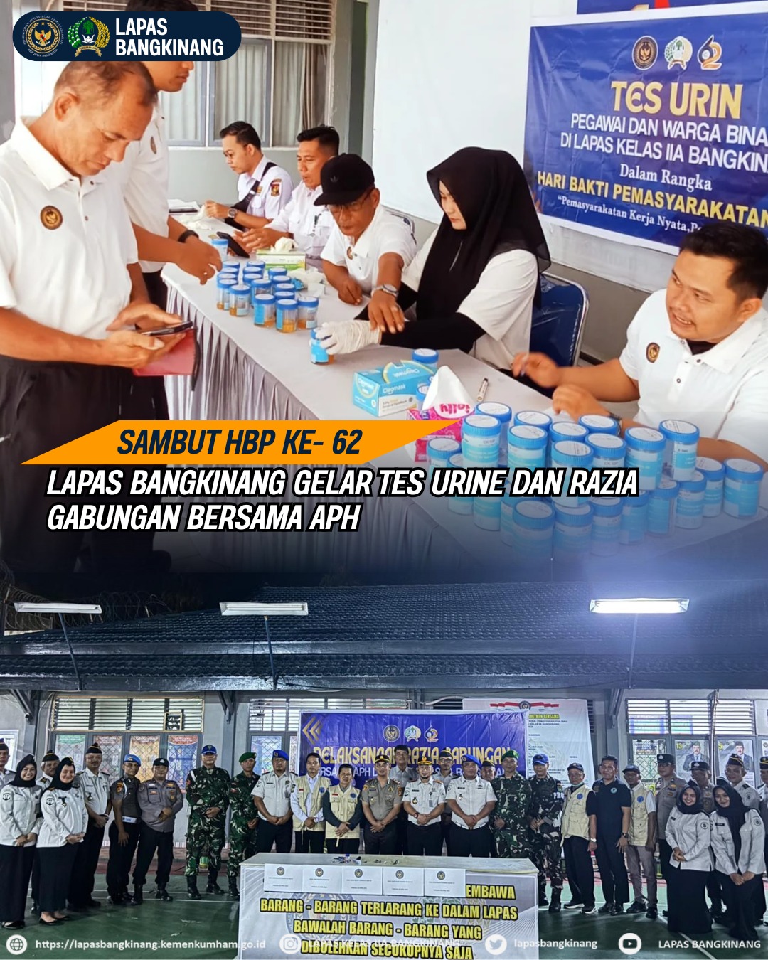 SAMBUT HBP KE- 62, LAPAS BANGKINANG GELAR TES URINE DAN RAZIA GABUNGAN BERSAMA APH