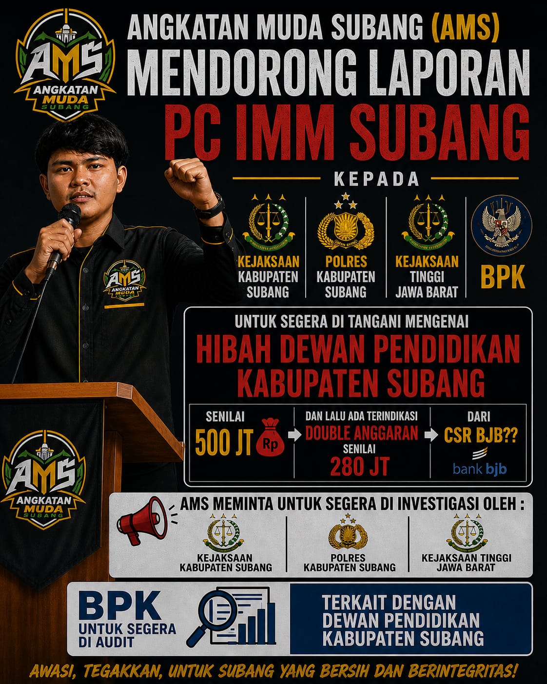 ANGKATAN MUDA SUBANG (AMS) AMS DORONG PENANGANAN SERIUS LAPORAN PC IMM SUBANG TERKAIT DUGAAN KEJANGGALAN HIBAH DEWAN PENDIDIKAN