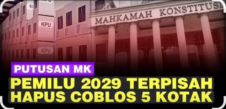 Mahkamah Konstitusi Republik Indonesia menetapkan bahwa mulai tahun 2029, Pemilu Serentak Nasional dan Pemilu/Pilkada Serentak