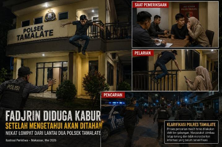 Diduga Akan Ditetapkan Jadi Tersangka,Fajrin Nekat Lompat dari Lantai Dua Polsek Tamalate Melarikan Diri   