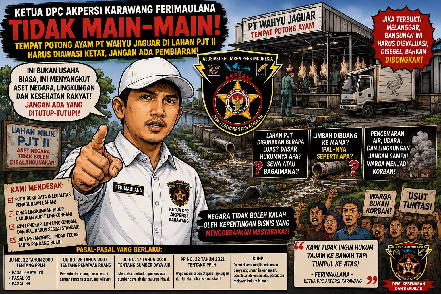 AKPERSI Karawang Desak Bongkar Jika Ilegal! Aktivitas PT Wahyu Jaguar Di Lahan PJT II , di Sorot Keras, Dugaan Pencemaran Menguat.