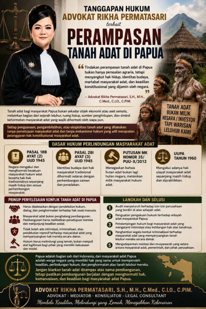 Tanah Adat Bukan KomoditasAdvokat Rikha Permatasari Desak Perlindungan Hukum bagi Masyarakat Adat Papua