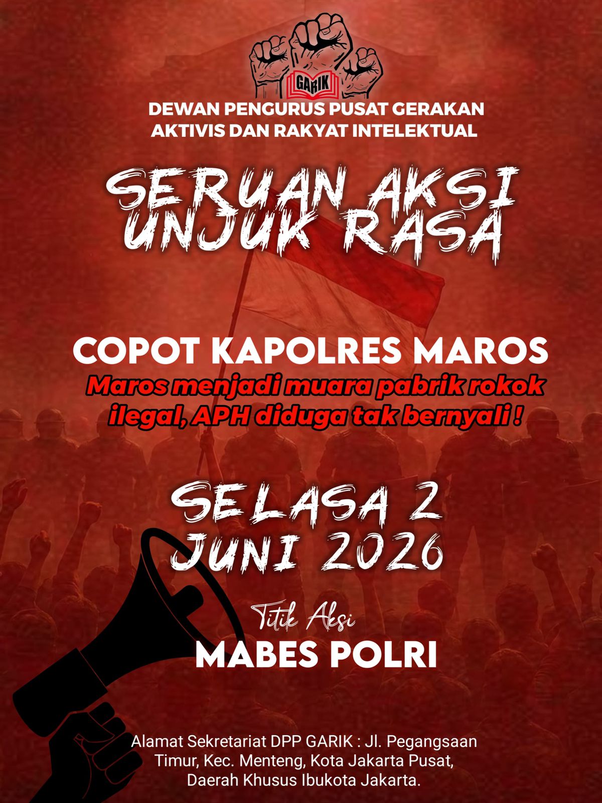 GARIK Siapkan Aksi Serentak di Polda Sulsel dan Mabes Polri, Dugaan Rokok Ilegal di Maros Memanas*