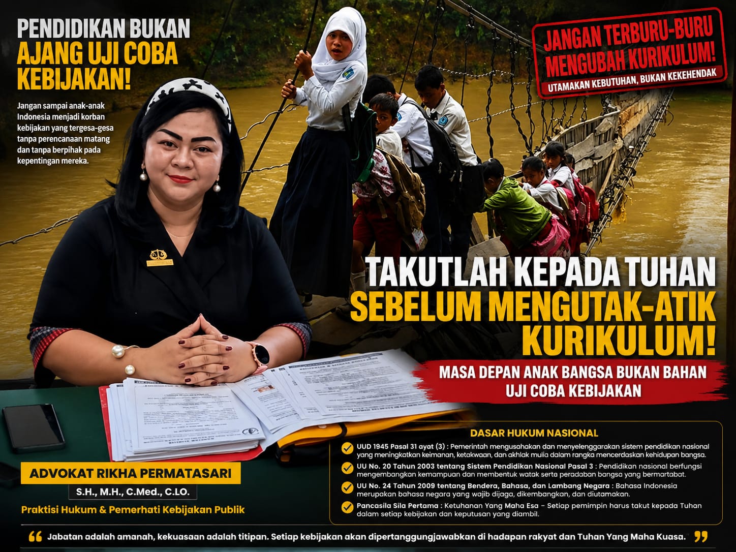 Advokat Rikha Permatasari Prihatin: Sebelum Menambah Bahasa Asing, Benahi Dulu Kualitas Pendidikan Nasional Bahasa Asing Penting, Namun Moral dan Konstitusi Harus Tetap Menjadi Panglima