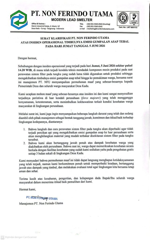 PT. NFU: INSIDEN EMISI GUMPALAN ASAP ADALAH GANGGUAN MEKANIS MURNI, BUKAN UNSUR KESENGAJAAN