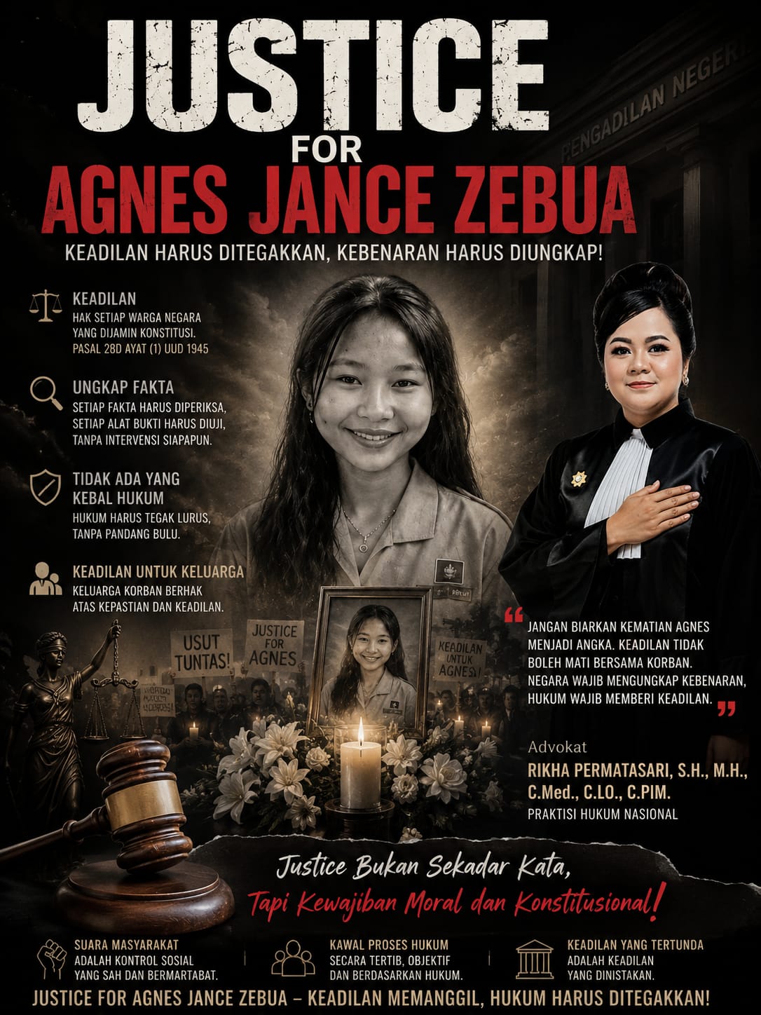 ADVOKAT RIKHA PERMATASARI: “JUSTICE FOR AGNES JANCE ZEBUA _JANGAN BIARKAN KEMATIAN AGNES MENJADI ANGKA, KEADILAN HARUS DITEGAKKAN!_