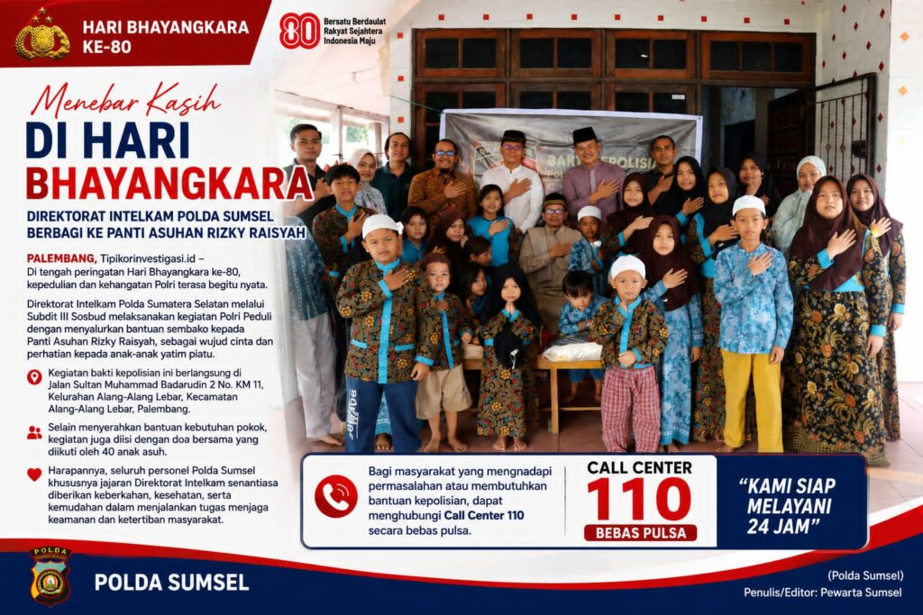 POLRI PEDULI INTELKAM POLDA SUMSEL HADIRKAN KEHANGATAN UNTUK ANAK YATIM DI HARI BHAYANGKARA