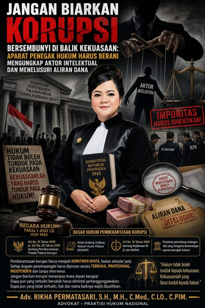 JANGAN BIARKAN KORUPSI BERSEMBUNYI DI BALIK KEKUASAAN: APARAT PENEGAK HUKUM HARUS BERANI MENGUNGKAP AKTOR INTELEKTUAL DAN MENELUSURI ALIRAN DANA