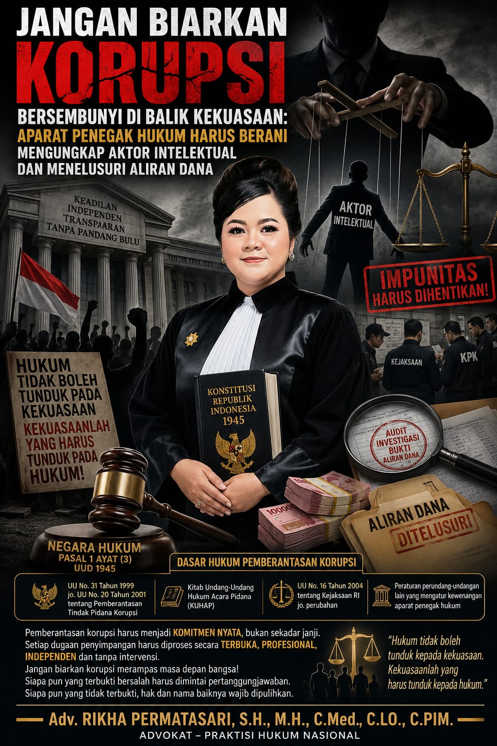 JANGAN BIARKAN KORUPSI BERSEMBUNYI DI BALIK KEKUASAAN: APARAT PENEGAK HUKUM HARUS BERANI MENGUNGKAP AKTOR INTELEKTUAL DAN MENELUSURI ALIRAN DANA