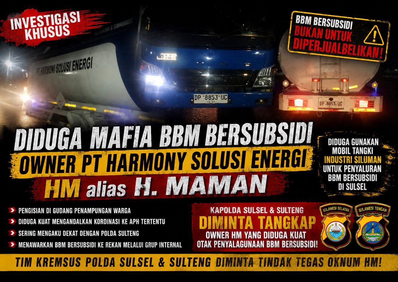 H.Maman Diduga Terlibat Penyaluran BBM Bersubsidi, Pemilik PT Harmony Solusi Energi Diminta Beri Klarifikasi