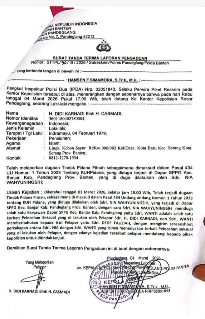 Tak Terima Difitnah, Anggota DPRD Kota Serang Laporkan Wanita Berinisial N Asal Pandeglang ke Polisi