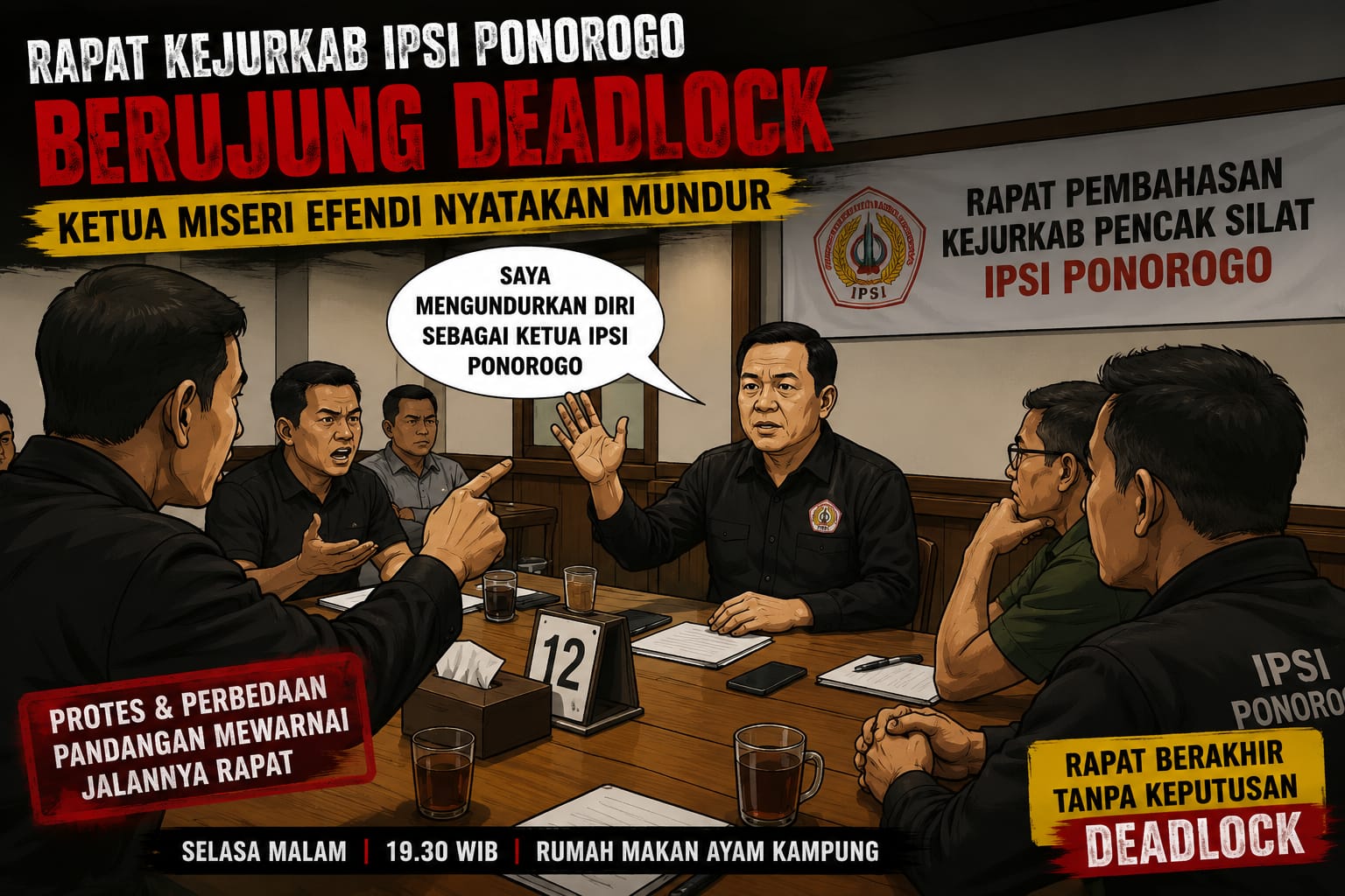 Rapat Kejurkab IPSI Ponorogo Berujung Deadlock ,Ketua Miseri Efendi Nyatakan Mundur Di Tengah Forum