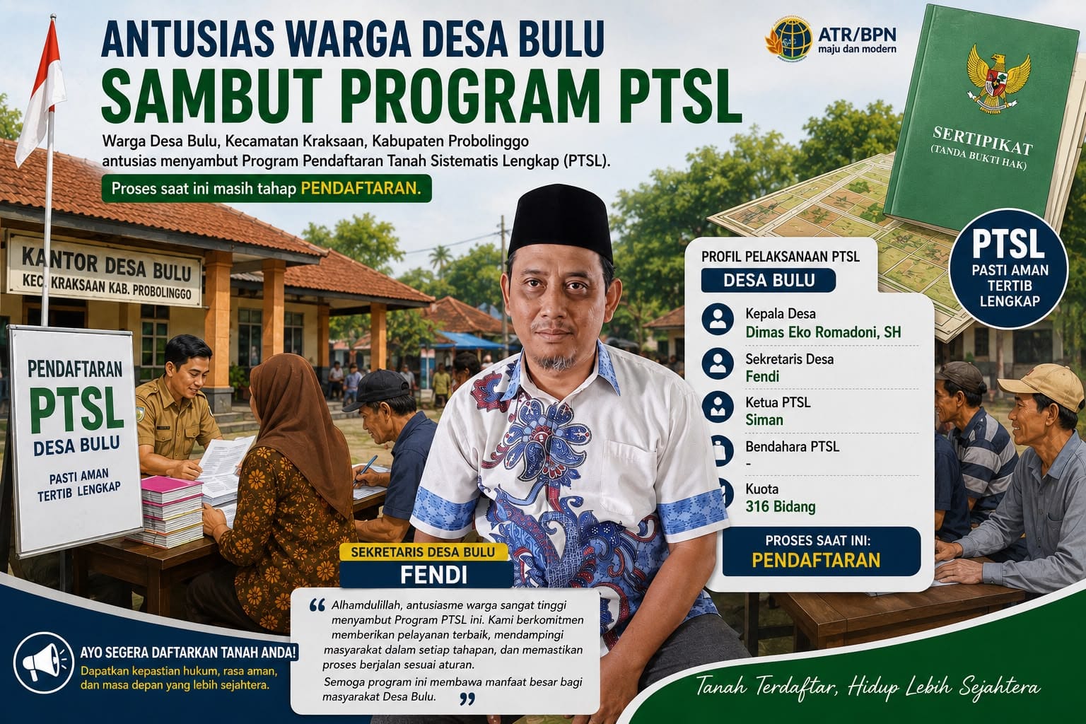 Antusias Warga Desa Bulu Sambut Program PTSL , Pemerintah Desa Optimis Permudah Kepastian Hukum Tanah Masyarakat