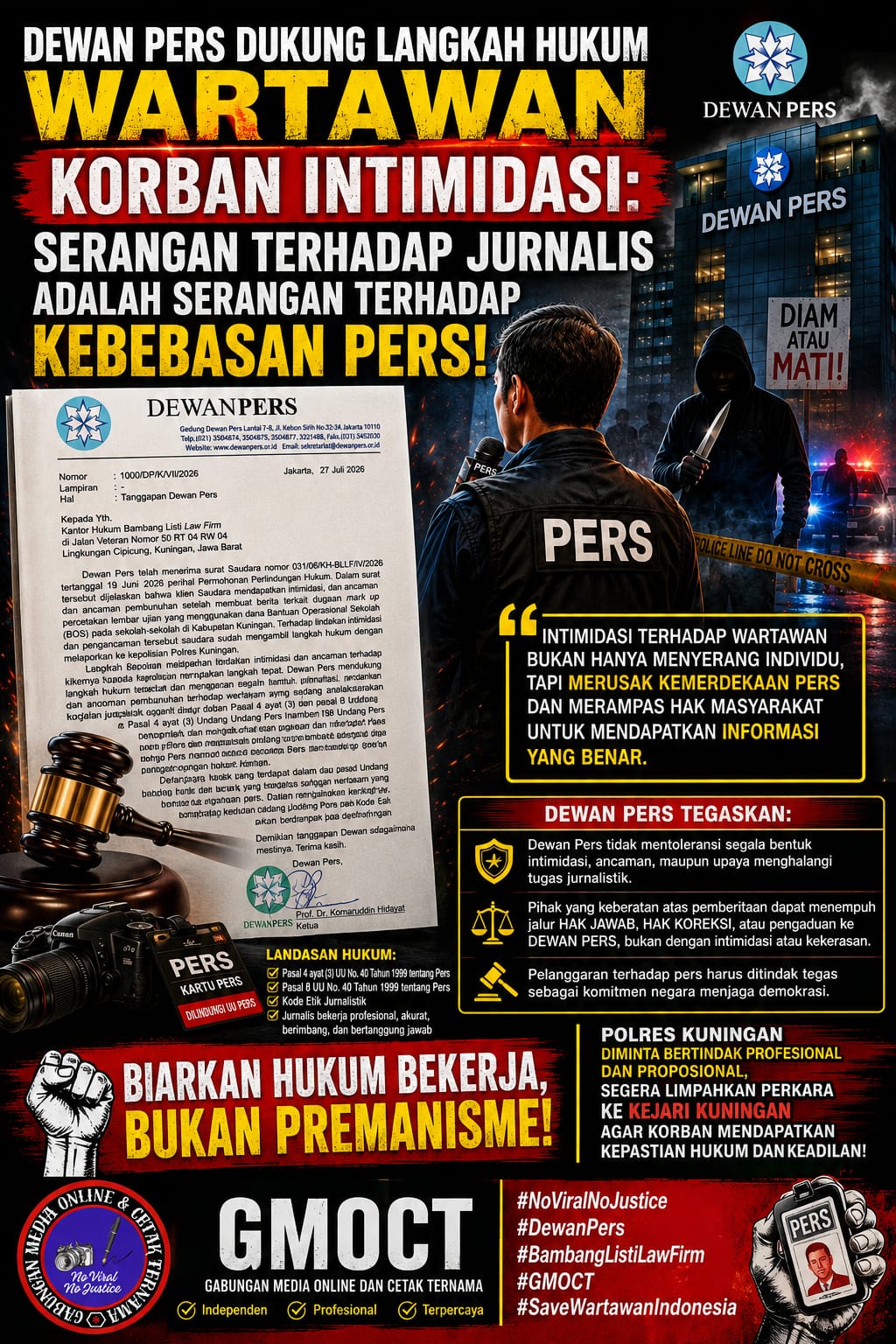 Dewan Pers Dukung Langkah Hukum Wartawan Korban Intimidasi: Serangan Terhadap Jurnalis Adalah Serangan Terhadap Kebebasan Pers