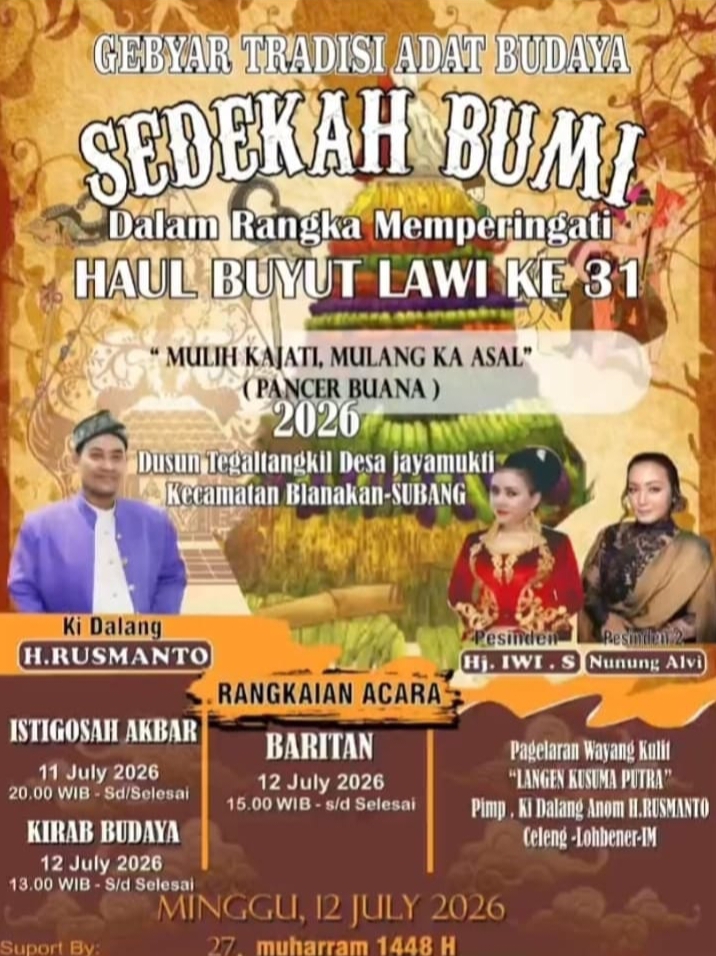 HAUL KI BUYUT LAWI DESA JAYAMUKTI KE 31 TAHUN BERLANGSUNG KHIDMAT, WARGA GELAR SEDEKAH BUMI DAN WAYANG KULIT