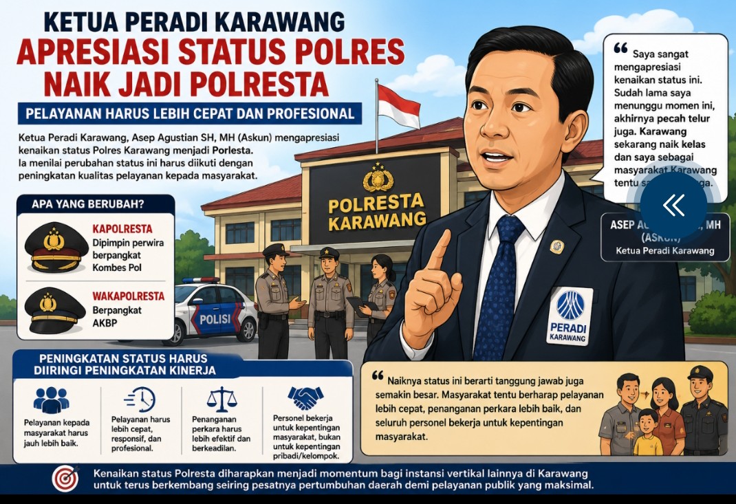 Ketua Peradi Karawang Apresiasi Status Polres Naik Jadi Polresta, Ingatkan Pelayanan dan Penegakan Hukum Harus Lebih Profesional
