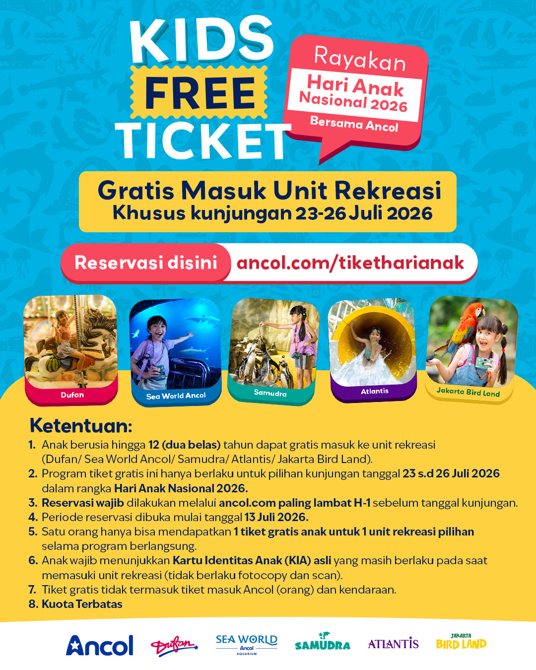 Rayakan Hari Anak Nasional 2026, Ancol Hadirkan Program Free Ticket untuk Anak ke Unit Rekreasi