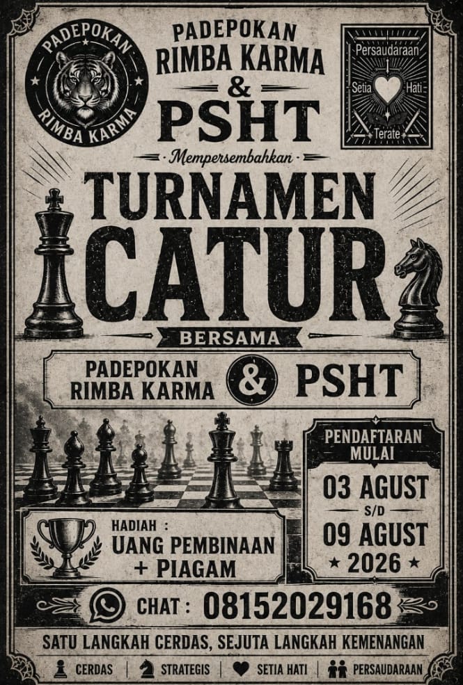Padepokan Rimba Karma & PSHT Resmi Buka Turnamen Catur 2026, Siap Cetak Pecatur Berprestasi dan Perkuat Persaudaraan