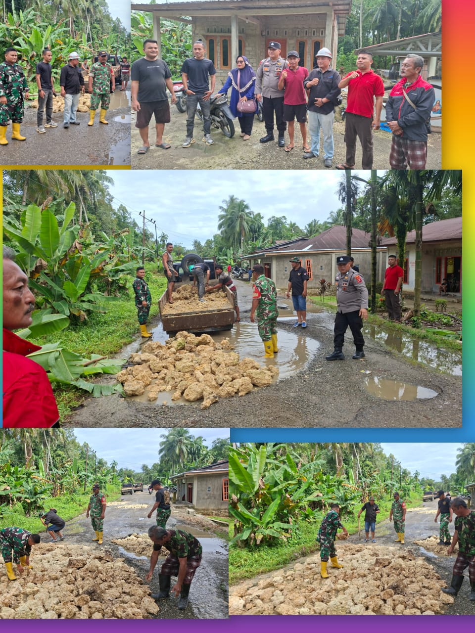 LSM Elang Mas Bersama Media, Polri dan TNI serta Masyarakat Gelar Kerja Bakti Penimbunan Jalan Provinsi Tuhemberua–Sawo